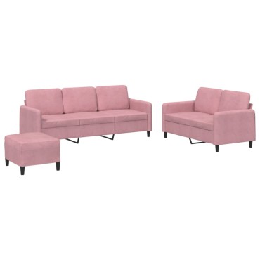 vidaXL Σαλόνι Σετ 3 τεμ. Ροζ από Βελούδο 138x77x80cm  Διθέσιος Τριθέσιος