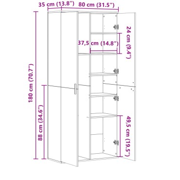 vidaXL Ντουλάπι Λευκό 80x35x180cm από Επεξεργασμένο Ξύλο 1 τεμ.