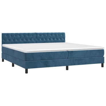 vidaXL Κρεβάτι Boxspring με Στρώμα Σκούρο Μπλε 200x200 εκ. Βελούδινο