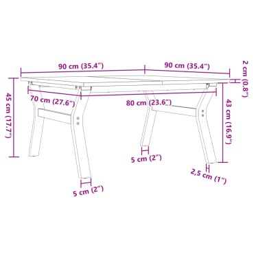 vidaXL Τραπεζάκι Σαλονιού Πλαίσιο Υ 90x90x45cm Μασίφ Πεύκο/Ατσάλι