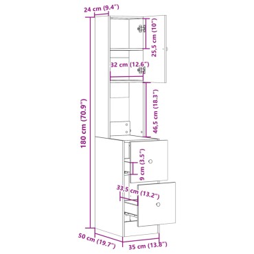 vidaXL Ντουλάπι Κουζίνας Γκρι sonoma 35x50x180cm Επεξεργ. Ξύλο 1 τεμ.