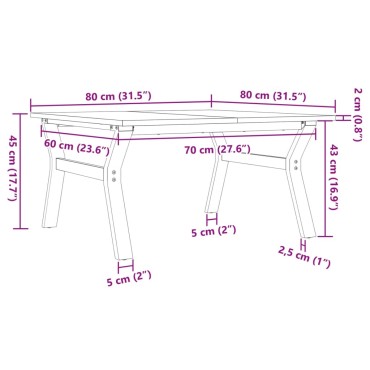 vidaXL Τραπεζάκι Σαλονιού Πλαίσιο Υ 80x80x45cm Μασίφ Πεύκο/Ατσάλι