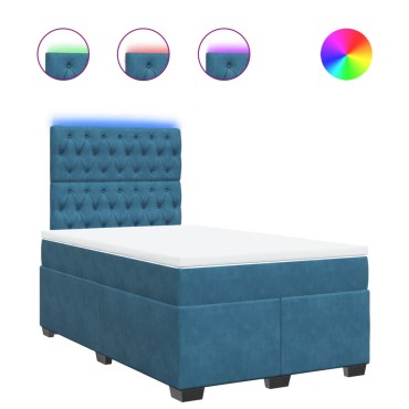 vidaXL Κρεβάτι Boxspring με Στρώμα Μπλε 120x190 εκ. Βελούδινο