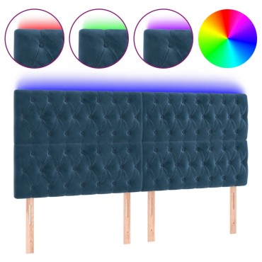vidaXL Κεφαλάρι Κρεβατιού LED Σκούρο Μπλε 200x7x118/128cm Βελούδινο 1 τεμ.