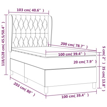 vidaXL Κρεβάτι Boxspring με Στρώμα Σκούρο Μπλε 100x200 εκ. Βελούδινο
