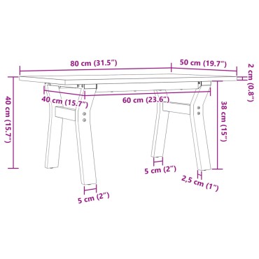 vidaXL Τραπεζάκι Σαλονιού Πλαίσιο Υ 80x50x40cm Μασίφ Πεύκο/Ατσάλι