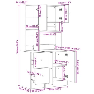 vidaXL Στήλη Κουζίνας Μαύρη 95x50x180cm από Επεξεργασμένο Ξύλο