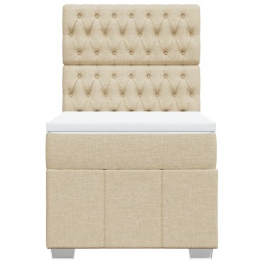 vidaXL Κρεβάτι Boxspring με Στρώμα Κρεμ 90x190 εκ.Υφασμάτινο