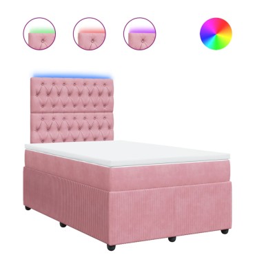 vidaXL Κρεβάτι Boxspring με Στρώμα Ροζ 120x200cm Βελούδινο 1 τεμ. - Μονό