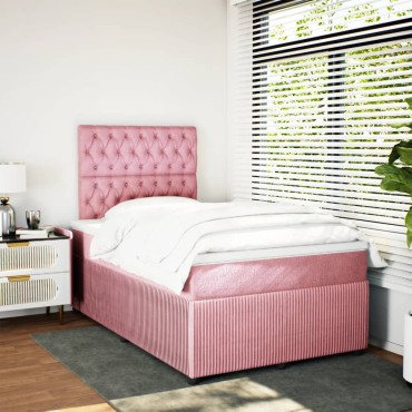 vidaXL Κρεβάτι Boxspring με Στρώμα Ροζ 120x200cm Βελούδινο 1 τεμ. - Μονό
