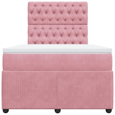 vidaXL Κρεβάτι Boxspring με Στρώμα Ροζ 120x200cm Βελούδινο 1 τεμ. - Μονό