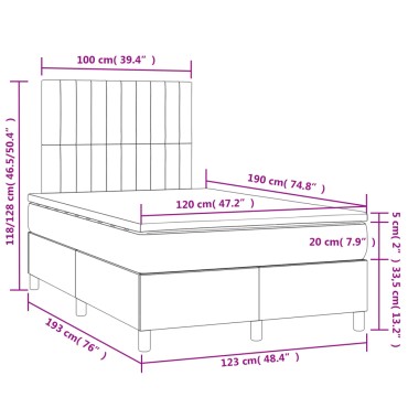 vidaXL Κρεβάτι Boxspring με Στρώμα & LED Ροζ 120x190 εκ. Βελούδινο