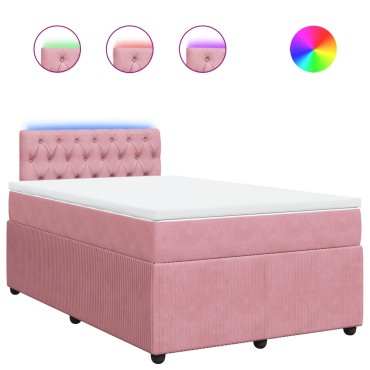 vidaXL Κρεβάτι Boxspring με Στρώμα Ροζ 120x200cm Βελούδινο 1 τεμ. - Μονό