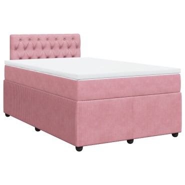 vidaXL Κρεβάτι Boxspring με Στρώμα Ροζ 120x200cm Βελούδινο 1 τεμ. - Μονό