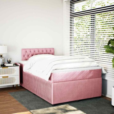 vidaXL Κρεβάτι Boxspring με Στρώμα Ροζ 120x200cm Βελούδινο 1 τεμ. - Μονό