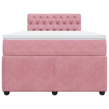 vidaXL Κρεβάτι Boxspring με Στρώμα Ροζ 120x200cm Βελούδινο 1 τεμ. - Μονό