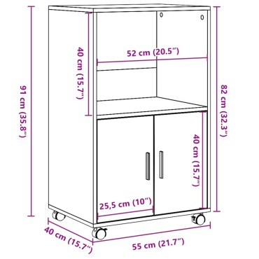 vidaXL Ντουλάπι Τροχήλατο Αρτισιανή Δρυς 55x40x91cm από Επεξ. Ξύλο 1 τεμ.