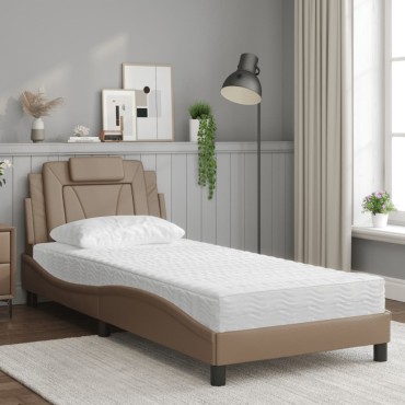 vidaXL Κρεβάτι με Στρώμα Καπουτσίνο 90x190 εκ. από Συνθετικό. Δέρμα