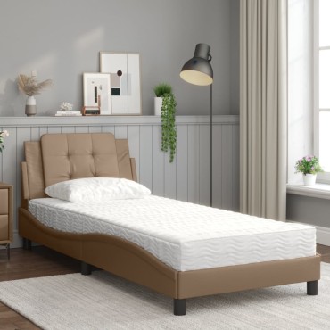 vidaXL Κρεβάτι με Στρώμα Καπουτσίνο 90x190 εκ. από Συνθετικό. Δέρμα