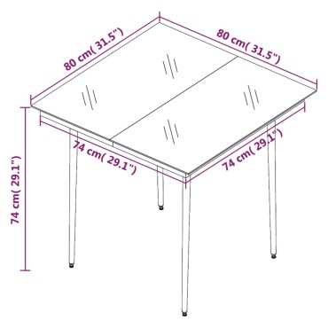 vidaXL Τραπεζαρία Κήπου Μαύρη 80x80x74cm από Ατσάλι / Γυαλί 1 τεμ.