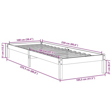 vidaXL Πλαίσιο Κρεβατιού Μακρύ Χωρίς Στρώμα 100x220 εκ Μασίφ Πεύκο