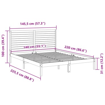 vidaXL Πλαίσιο Κρεβατιού Μακρύ Χωρίς Στρώμα 140x220 εκ Μασίφ Ξύλο