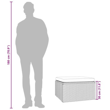 vidaXL Υποπόδιο Κήπου Γκρι 55x55x30cm Συνθετικό Ρατάν με Μαξιλάρι 1 τεμ. Γωνιακός