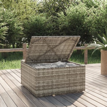 vidaXL Υποπόδιο Κήπου Γκρι 55x55x30cm Συνθετικό Ρατάν με Μαξιλάρι 1 τεμ. Γωνιακός