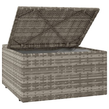 vidaXL Υποπόδιο Κήπου Γκρι 55x55x30cm Συνθετικό Ρατάν με Μαξιλάρι 1 τεμ. Γωνιακός