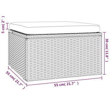 vidaXL Υποπόδιο Κήπου Γκρι 55x55x30cm Συνθετικό Ρατάν με Μαξιλάρι 1 τεμ. Γωνιακός