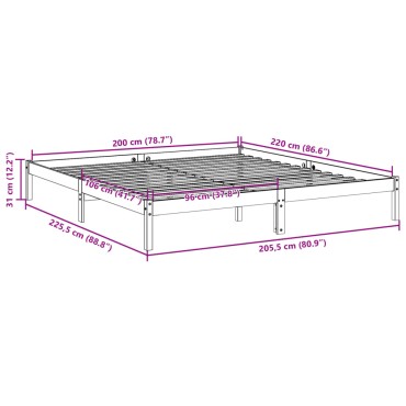 vidaXL Πλαίσιο Κρεβατιού Μακρύ Χωρίς Στρώμα 200x220 εκ Μασίφ Πεύκο
