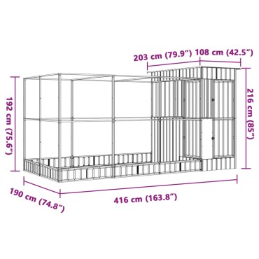 vidaXL Κλουβί με Επέκταση Ασημένιο 416x203x216 εκ. Ατσάλινο