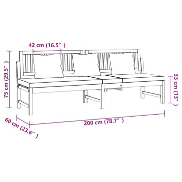 vidaXL Καναπές Κρεβάτι 200x60x75cm Μασίφ Ακακία με Γκρι Μαξιλάρι
