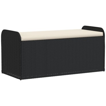 vidaXL Παγκάκι Αποθήκευσης Μαύρο 115x51x52cm Συνθετικό Ρατάν Μαξιλάρι 1 τεμ.