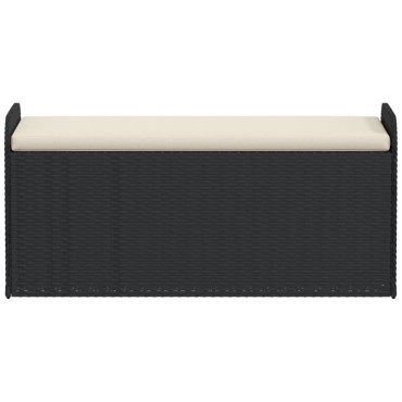 vidaXL Παγκάκι Αποθήκευσης Μαύρο 115x51x52cm Συνθετικό Ρατάν Μαξιλάρι 1 τεμ.