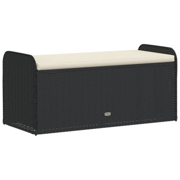 vidaXL Παγκάκι Αποθήκευσης Μαύρο 115x51x52cm Συνθετικό Ρατάν Μαξιλάρι 1 τεμ.