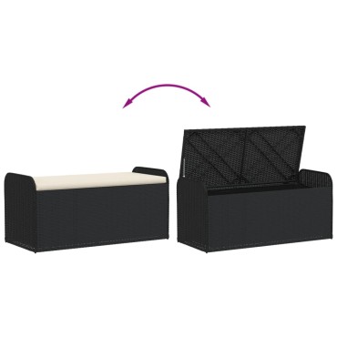 vidaXL Παγκάκι Αποθήκευσης Μαύρο 115x51x52cm Συνθετικό Ρατάν Μαξιλάρι 1 τεμ.