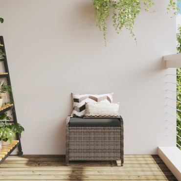 vidaXL Υποπόδιο Κήπου Γκρι 58x46x46cm Συνθετικό Ρατάν με Μαξιλάρι 1 τεμ.