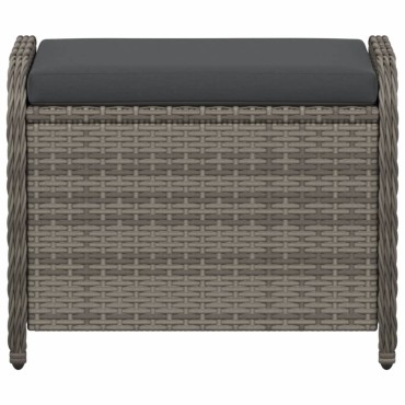 vidaXL Υποπόδιο Κήπου Γκρι 58x46x46cm Συνθετικό Ρατάν με Μαξιλάρι 1 τεμ.