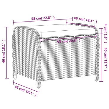 vidaXL Υποπόδιο Κήπου Γκρι 58x46x46cm Συνθετικό Ρατάν με Μαξιλάρι 1 τεμ.