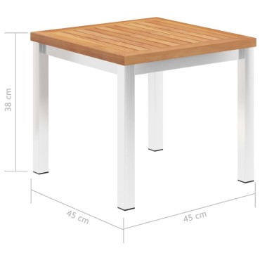 vidaXL Τραπεζάκι Κήπου 45x45x38cm Μασίφ Ξύλο Teak / Ανοξ. Ατσάλι 1 τεμ.