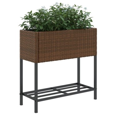 vidaXL Γλάστρες Κήπου με Ράφια 2 τεμ. Καφέ 70x28x70 εκ Συνθ. Ρατάν