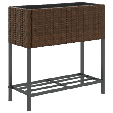 vidaXL Γλάστρες Κήπου με Ράφια 2 τεμ. Καφέ 70x28x70 εκ Συνθ. Ρατάν