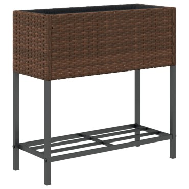 vidaXL Γλάστρες Κήπου με Ράφια 2 τεμ. Καφέ 70x28x70 εκ Συνθ. Ρατάν