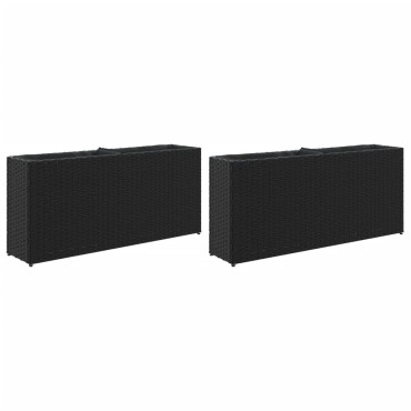 vidaXL Ζαρντινιέρες Κήπου 2 Γλάστρες 2 τεμ Μαύρη 90x20x40εκ Συνθ Ρατάν