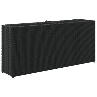 vidaXL Ζαρντινιέρες Κήπου 2 Γλάστρες 2 τεμ Μαύρη 90x20x40εκ Συνθ Ρατάν