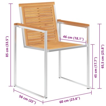 vidaXL Καρέκλες Κήπου 8 τεμ. από Μασίφ Ξύλο Teak με Μαξιλάρια 60x56x85cm