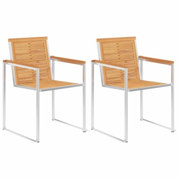 vidaXL Καρέκλες Κήπου 2 τεμ. από Μασίφ Ξύλο Teak/Ατσάλι με Μαξιλάρια 60x56x85cm