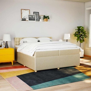 vidaXL Κρεβάτι Boxspring με Στρώμα Κρεμ 200x200cm Υφασμάτινο 1 τεμ. - Διπλό