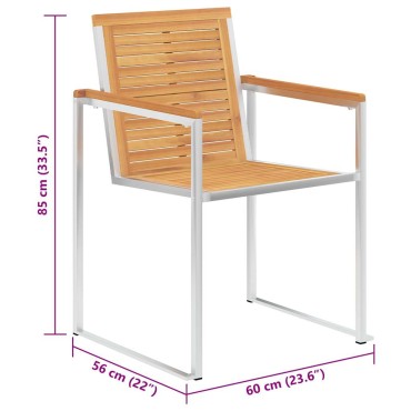 vidaXL Καρέκλες Κήπου 2 τεμ. από Μασίφ Ξύλο Teak/Ατσάλι με Μαξιλάρια 60x56x85cm